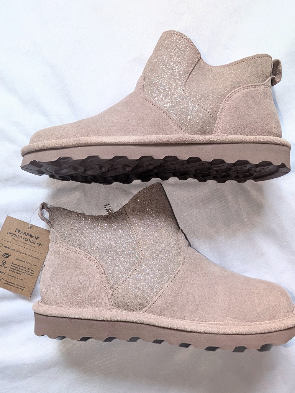 BEARPAW Twila 11W Casual Suede Short Boot Rain & Stain Repellent Taupe Caviar